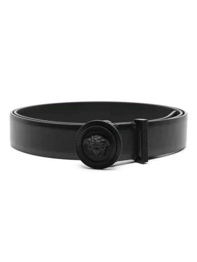 Versace Medusa Biggie Leather Belt In 黑色