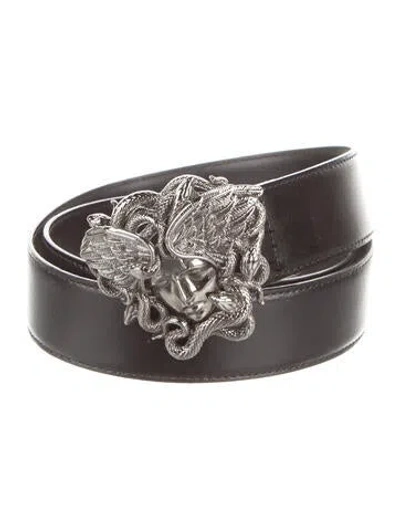 Pre-owned Versace Medusa Biggie Leather Belt Calfskin Waist Belt In Black