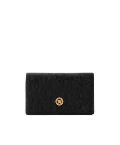 Versace Medusa Biggie Leather Card Holder In Black