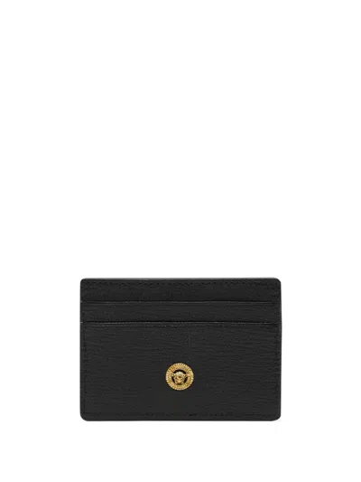 Versace Black Leather Medusa Biggie Card Holder In Brown