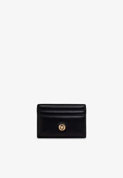 Versace Medusa Biggie Leather Cardholder In Black