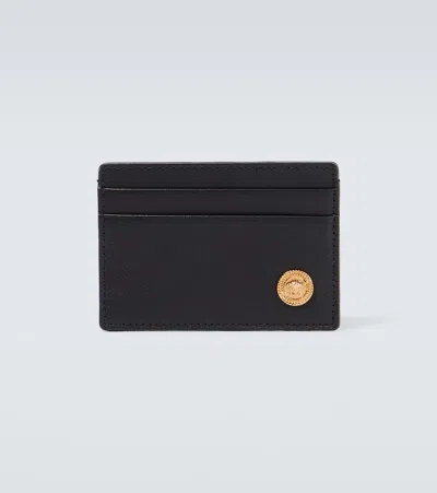 Versace Rectangular Card Wallet In Smooth Black Leather