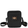 Versace Man Black Leather Medusa Biggie Crossbody Bag In Gold Tone/black