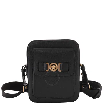 Versace Black Leather Medusa Biggie Crossbody Bag In Multi
