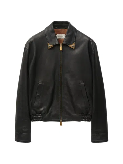 Versace Medusa Biggie Leather Jacket In Black