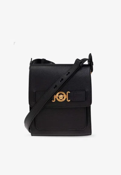 Versace Medusa Biggie Leather Messenger Bag In Black