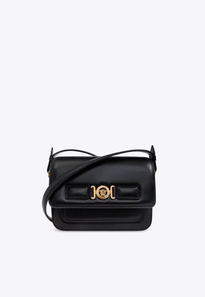 Versace Medusa Biggie Leather Messenger Bag In Black