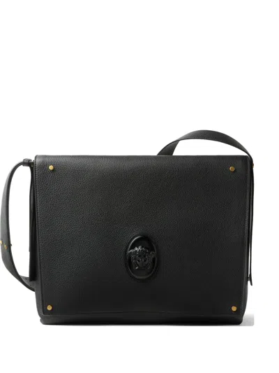 Versace Medusa Biggie Leather Messenger Bag In Black