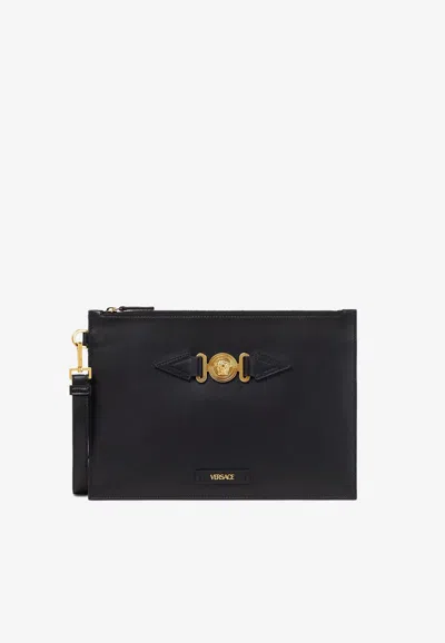 Versace Medusa Biggie Leather Pouch In Black