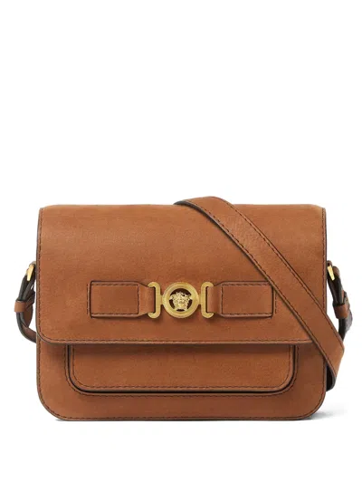 Versace Medusa Biggie Leather Shoulder Bag In Brown