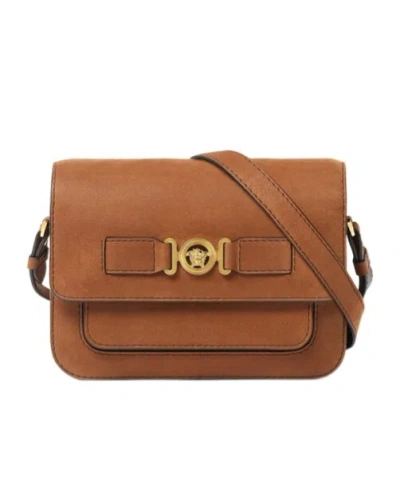 Versace Medusa Biggie Leather Shoulder Bag In Brown
