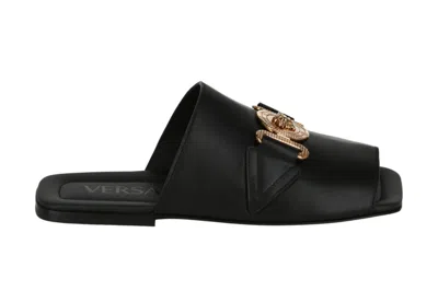 Pre-owned Versace Medusa Biggie Leather Slide Sandal Black