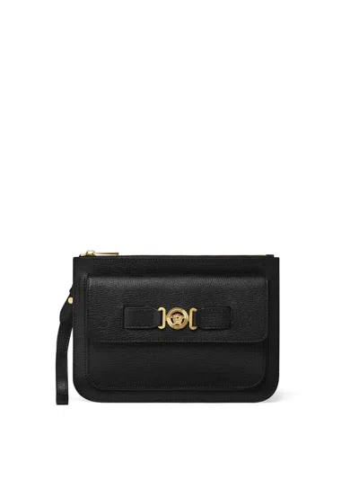 Versace Medusa-plaque Leather Clutch In Black