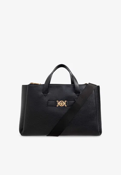 Versace Medusa Biggie Leather Tote Bag In Black