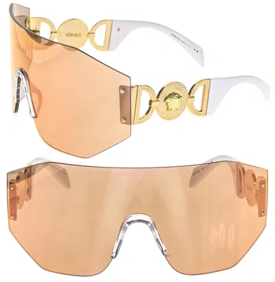 Pre-owned Versace Medusa Biggie Mask 2258 White Gold Mirrored Ve2258 Unisex Sunglasses