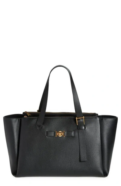 Versace Medusa Biggie Maxi Leather Tote In Black  Gold