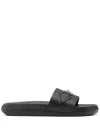 Versace La Medusa Embellished Leather Slides In Black