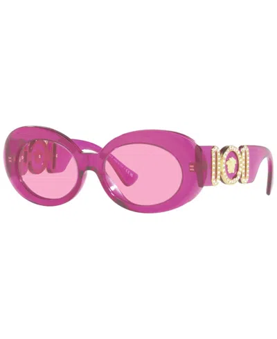 Pre-owned Versace Medusa Biggie Oval Sunglasses 4) In Transparent Pink (ve4426bu/5334