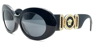 Pre-owned Versace Medusa Biggie Oval Sunglasses In Black (ve4426bu/gb1/87)