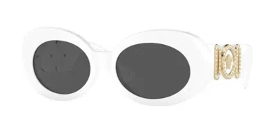 Pre-owned Versace Medusa Biggie Oval Sunglasses In White (ve4426bu/31487)