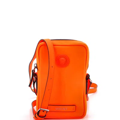 Versace Medusa Biggie Pouch Crossbody Bag Leather Micro In Orange