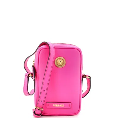 Versace Medusa Biggie Pouch Crossbody Bag Leather Micro In Pink