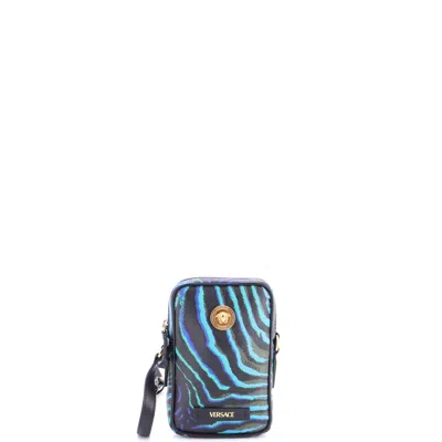 Versace Medusa Biggie Pouch Crossbody Bag Printed Leather Micro In Blue