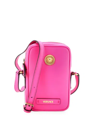 Pre-owned Versace Medusa Biggie Pouch Leather Micro Crossbody Bag In Pink