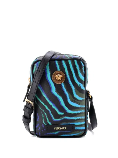 Pre-owned Versace Medusa Biggie Pouch Printed Leather Micro Crossbody Bag In Multi