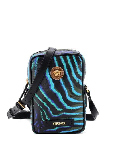 Pre-owned Versace Medusa Biggie Pouch Printed Leather Micro Crossbody Bag In Multi