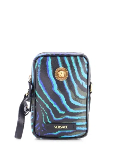 Pre-owned Versace Medusa Biggie Pouch Printed Leather Micro Crossbody Bag In Multi