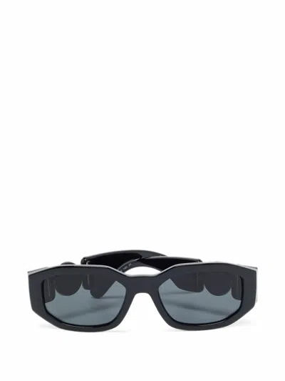 Pre-owned Versace Medusa Biggie Rectangle Sunglasses In Black