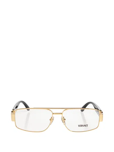 Versace Medusa Biggie Rectangle-frame Glasses In Gold