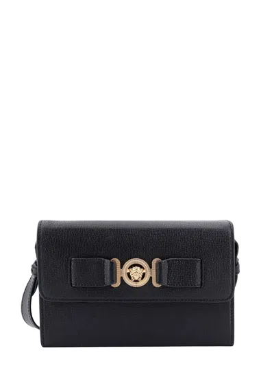Versace Medusa Biggie Leather Messenger Bag In Black