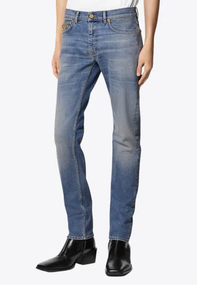 Versace Medusa Biggie Slim Jeans In Blue