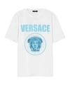 Versace White Crewneck T-shirt With Maxi Logo Print On The Front In Cotton Man