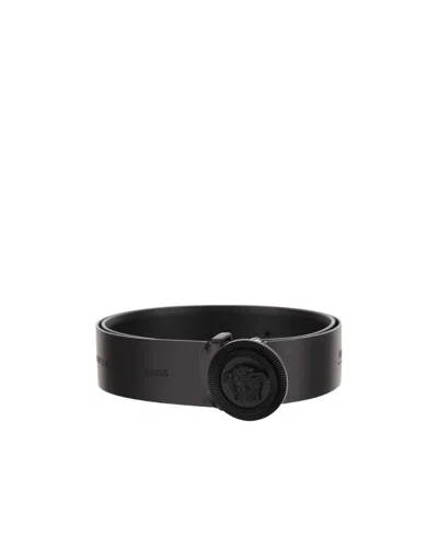 Versace Medusa Biggie Tonal Buckle Belt In Black