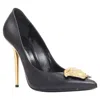 Versace Medusa Black Gold Emblem Metal Heel Pump Eu38 Lady Gaga In Blue