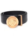 Versace Black Embossed Crocodile Calfskin Belt With Rhinestones 40mm In Nero E Oro