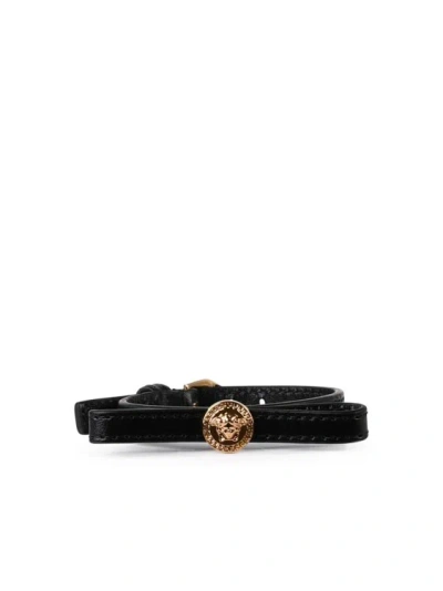 Versace Medusa' Black Leather Bracelet In Not Applicable