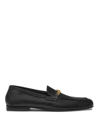 Versace Logo-embellished Leather Loafers In Black