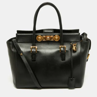 Pre-owned Versace Medusa Black Leather Tote