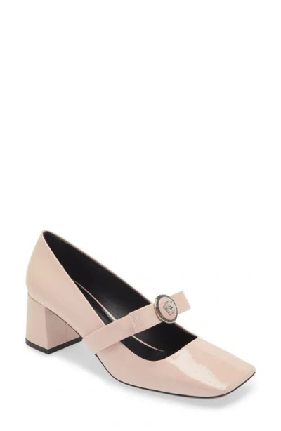 Versace Medusa Bow Mary Jane Pump In Dusty Rose/palaldium