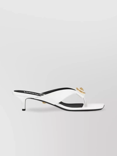 Versace Medusa Bow Ribbon T-bar Sandals In White