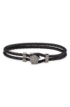 Versace Medusa Braided Leather Bracelet In Black/ Silver