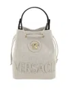 Versace Medusa-plaque Drawstring Bucket Bag In Neutrals