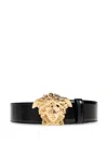Versace La Medusa Buckle Leather Belt In 黑色