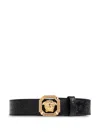 Versace Medusa Embossed Leather Belt In Black