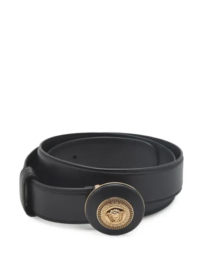 Pre-owned Versace Medusa Buckle Belt In Black