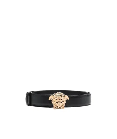 Versace La Medusa Leather Belt In Black